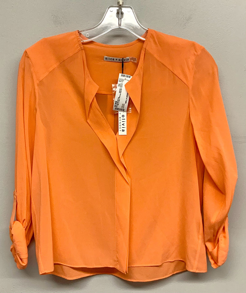 ALICE + OLIVIA Orange V-Neck Tab Sleeve Silk Top