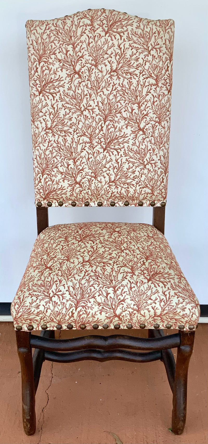 Set/4 Vintage Dining Chairs with Coral Upholstery