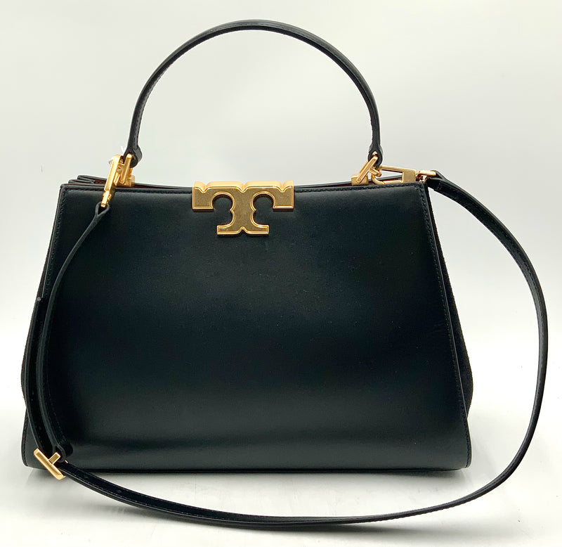 TORY BURCH Black Leather Suede Accent Top Handle Eleanor Satchel