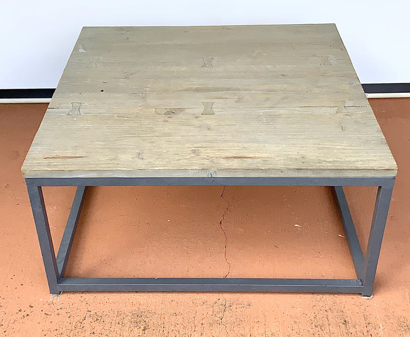 Rustic Wood Square Coffee Table with Metal Base