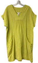 TRIBAL Chartreuse Crinkle Cotton V-Neck S/S Dress