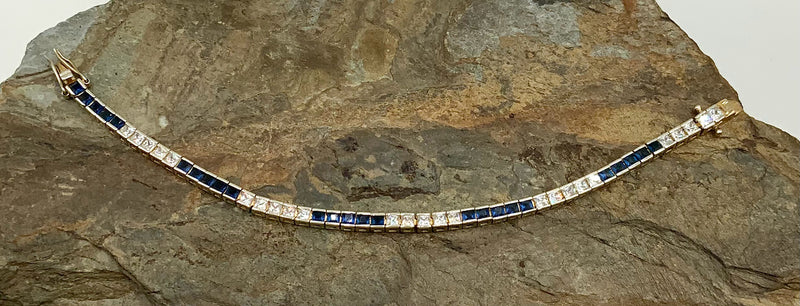 Sterling, CZ & Simulated Sapphire Tennis Bracelet