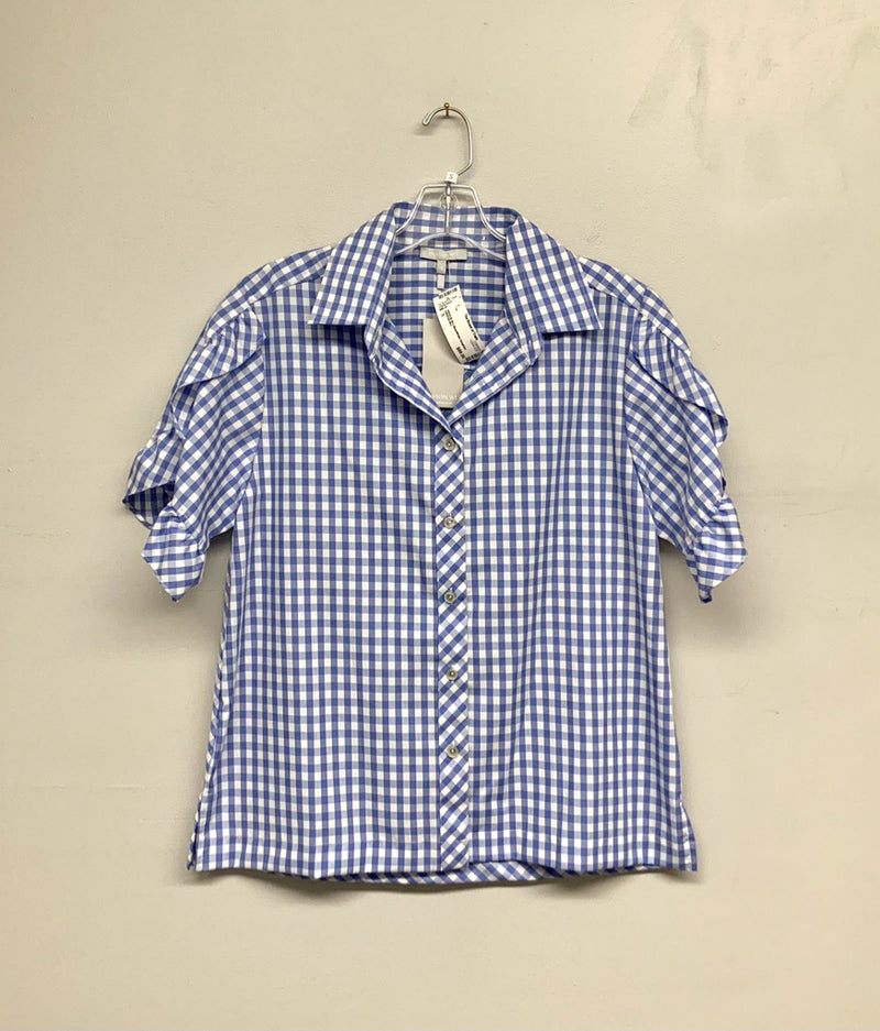 HINSON WU Blue/White Gingham Check Ruffle S/S B/D Top