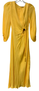 FARM RIO Yellow Eco Viscose Cutout Beaded Tie L/S Midi Dress