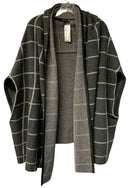 ST JOHN Grey/White Wool Blend w/Leather Trim Poncho