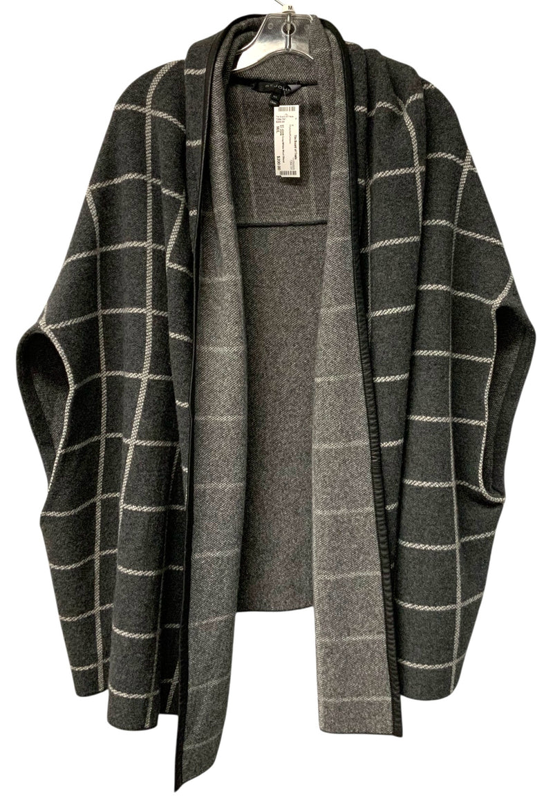 ST JOHN Grey/White Wool Blend w/Leather Trim Poncho