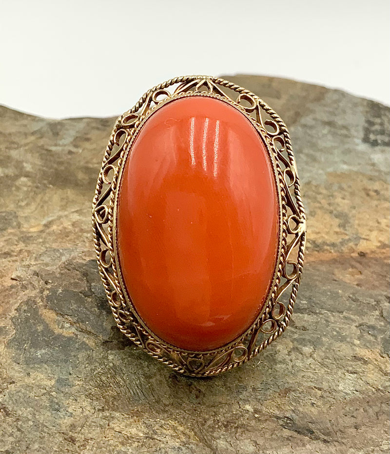 14kt Gold & Coral Filigree Style Ring