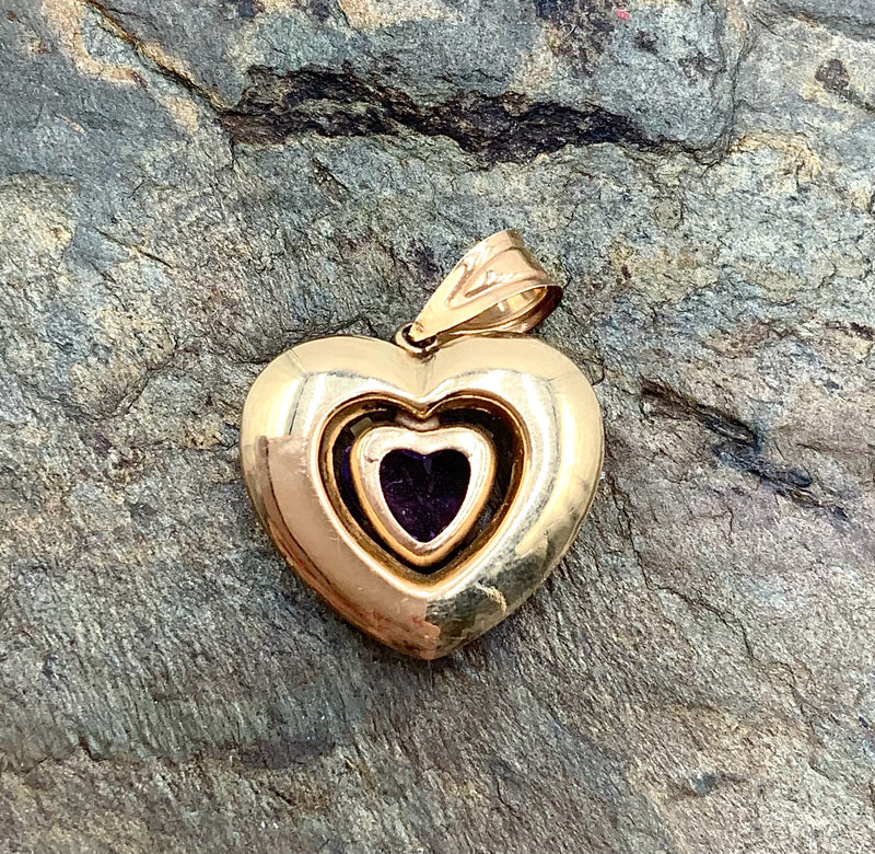 10kt Gold & Amethyst Heart Pendant
