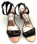 TED BAKER Black Leather Rose Gold Bow Stacked Heel Sandals 39.5
