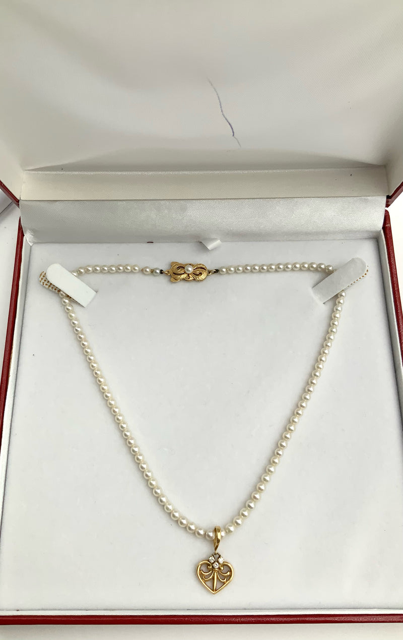 Mikimoto 18kt Gold, Cultured Pearl & Diamond Necklace