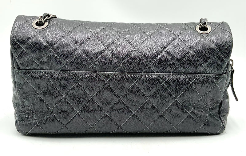 CHANEL Gunmetal Quilted Leather Sac Rabat Chain Bag