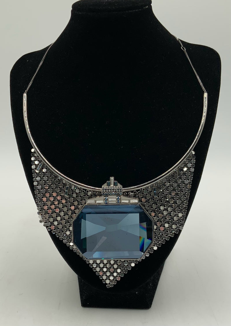 SWAROVSKI Silvertone Metal & Blue Crystal Statement Necklace