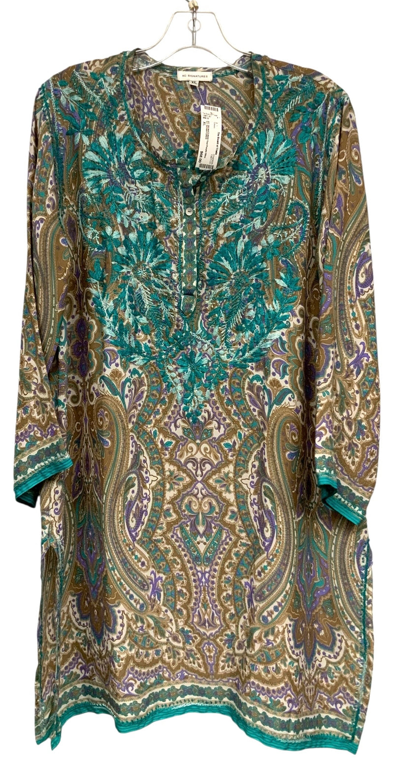 KC SIGNATURES Teal Purple Olive Embroidered Tunic Dress