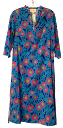 FLORA BEA Blue/Pink Paisley Floral Split Sides 3/4 Sleeve Dress