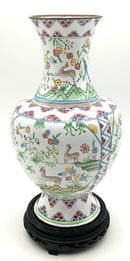 Enamel Over Metal Floral Vase With Stand AS-IS