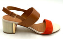 TORY BURCH Cognac Leather Red Suede Bone Patent Samba Block Heel Gigi Sandals 11