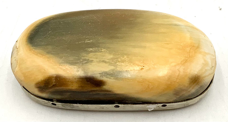 Antique Horn Snuff Box With Silver Lid