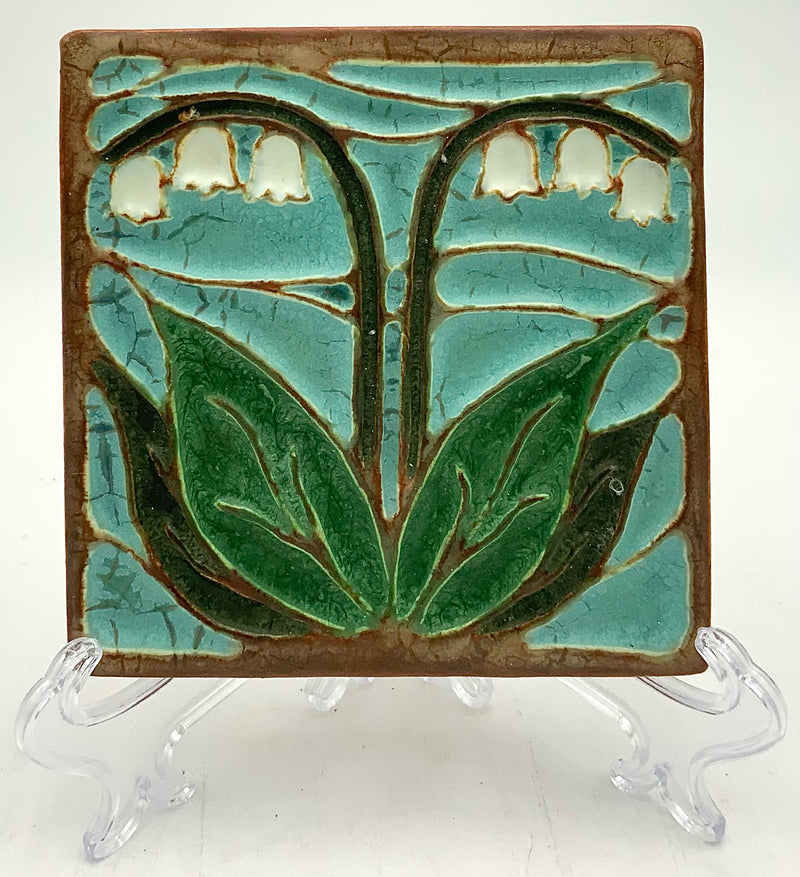 Ephraim Faience Pottery Floral Tile with Stand