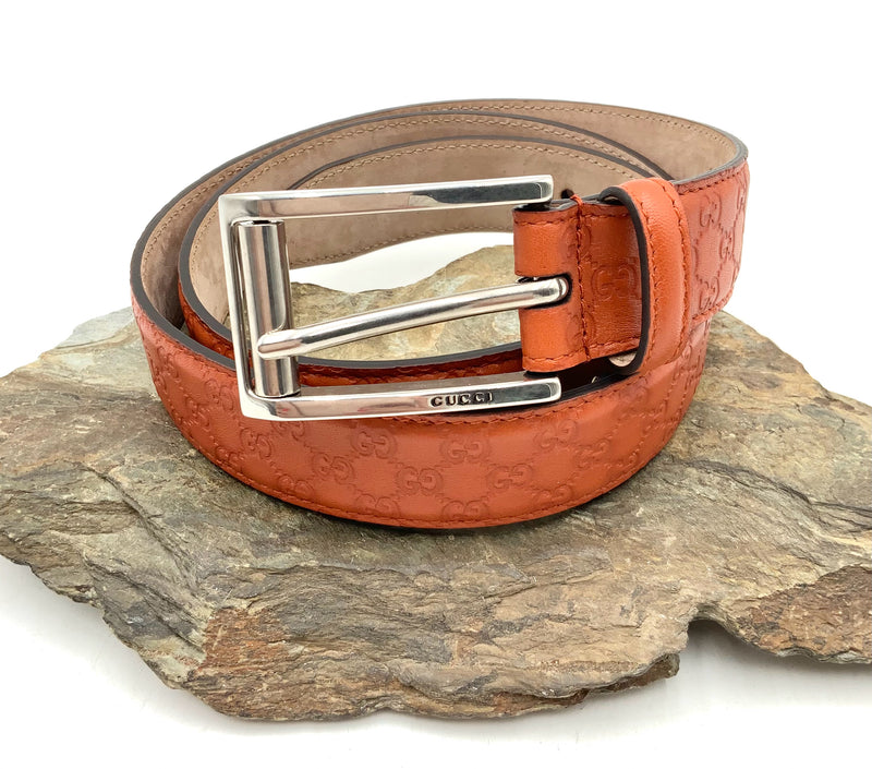 GUCCI Orange Leather Debossed Signature Belt 90cm