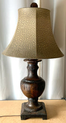 Rustic Wood Look Lamp with Linen Shade