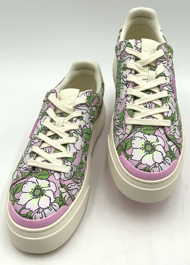 TORY BURCH Oyster Purple Leather Bold Flowers Ladybug Sneakers 11