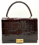 BELLESTONE Vintage Brown Crocodile/Lea Interior w/Mirror & Comb Handbag