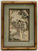 Pair of Framed Asian Prints in Gold Bamboo Frames