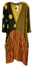ALEMBIKA Brown/Yellow/Green Mixed Media V-Neck L/S B/D Duster