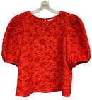 HYACINTH HOUSE Red Jacquard "Noelle" Puff Sleeve Top