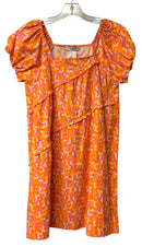 TAYLOR TILMAN Orange/Pink Geo Print Ruffle Puff Sleeve Dress