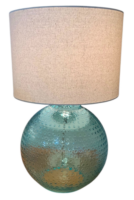 Blue Bubble Glass Sphere Lamp with Drum Shade