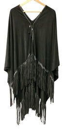 MARC NEW YORK Black w/Vegan Leather Fringe Tassel Tie Poncho