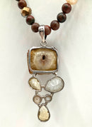Sterling, Citrine, Citrine Druzy, Pearl & Jasper Necklace