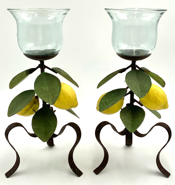 Pair of Vintage Metal Lemon Candleholders