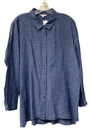 EILEEN FISHER Blue Organic Linen L/S B/D Top