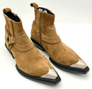 Balenciaga Tan Suede Silvertone Etched Toe Santiago Cowboy Boots 10