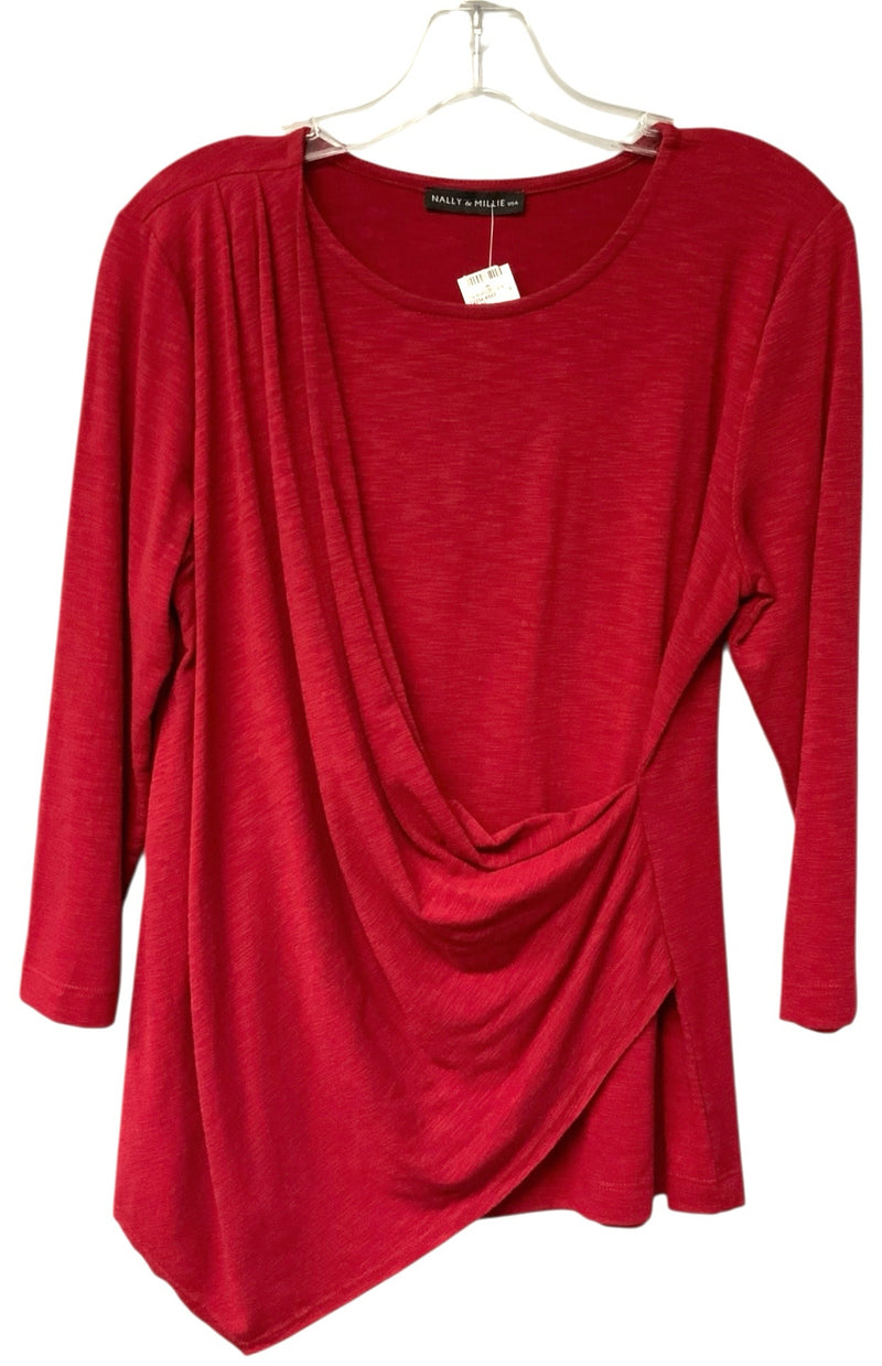 NALLY & MILLIE Cranberry Faux Wrap 3/4 Sleeve Top