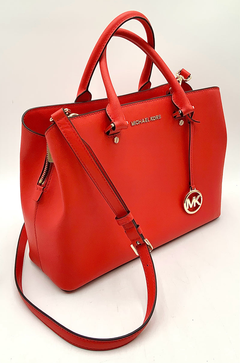 MICHAEL KORS Poppy Red Saffiano Leather Top Handle Satchel