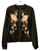 DESIGN LAB (L&T) Black Satin w/Floral Embroid L/S Zip Jacket