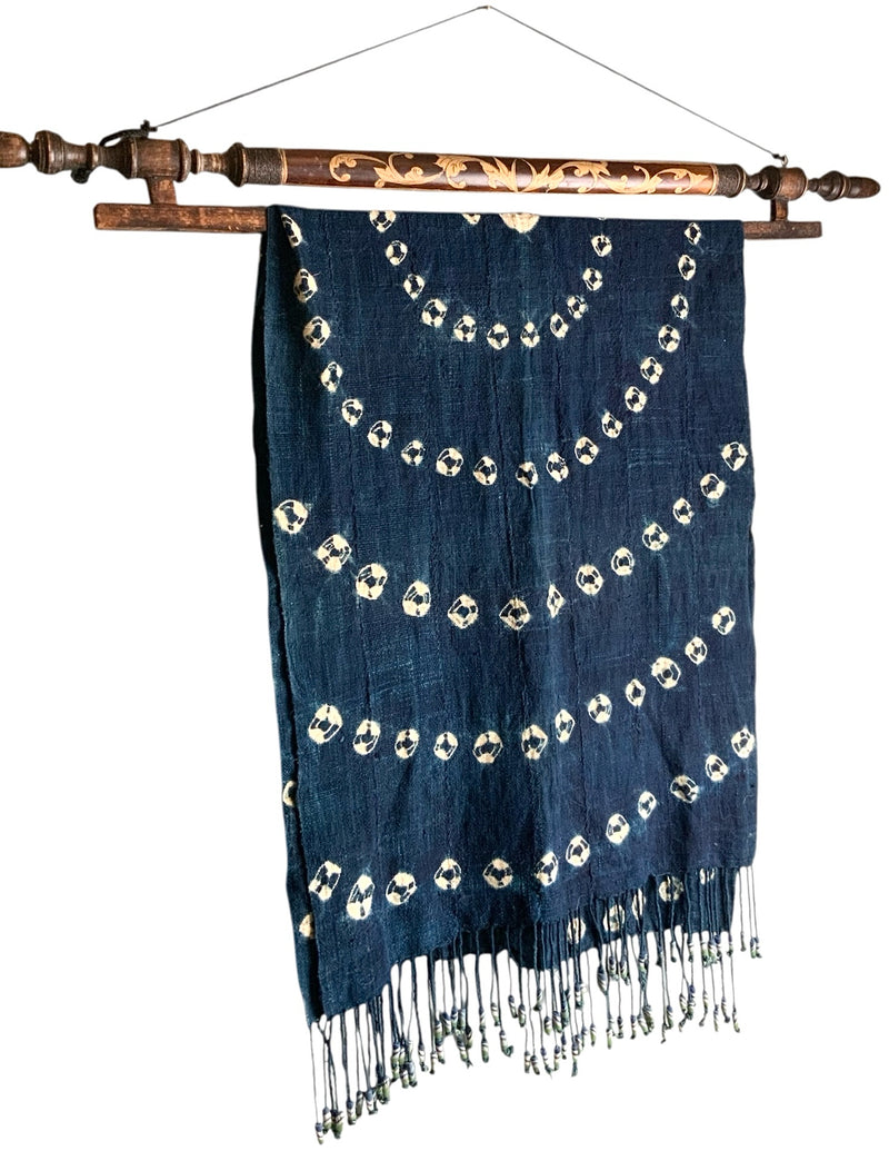 African Indigo Batik with Wood Hanger
