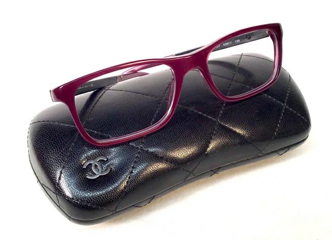 CHANEL Purple Black Logo Nameplate Arm Eyeglass Frames Only