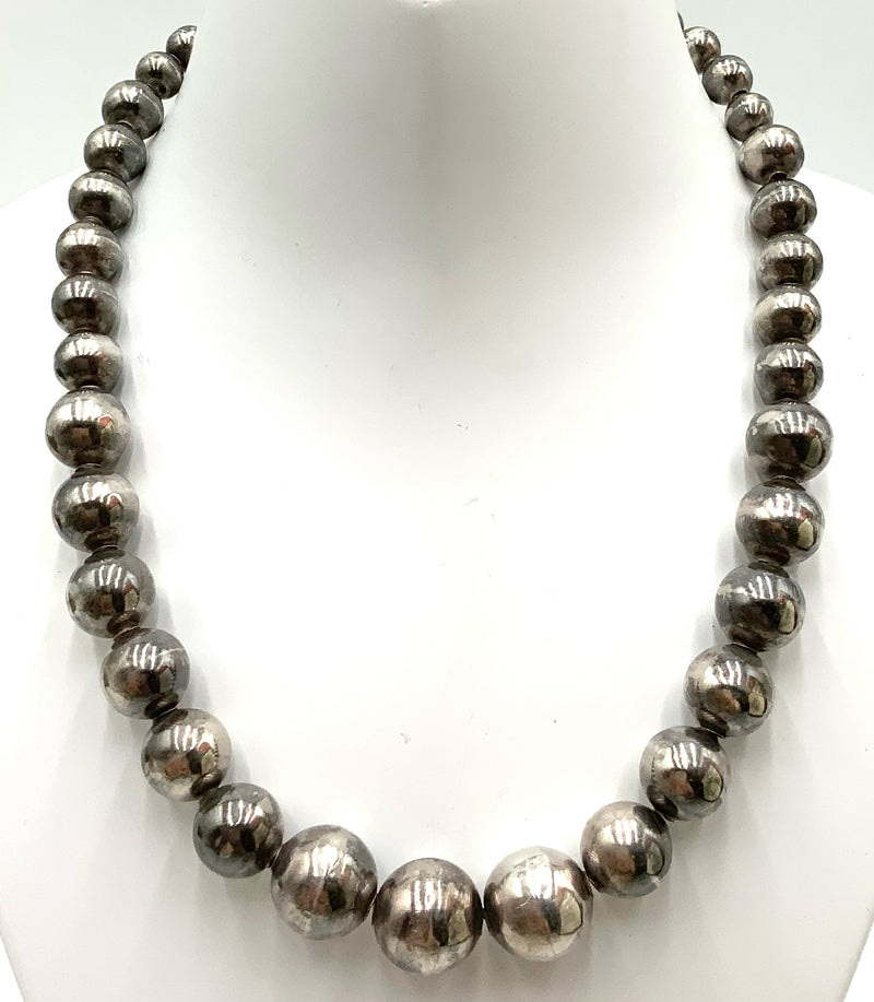 Southwest Style Graduated Sterling Beaded Necklace