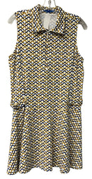 J MCLAUGHLIN White/Khaki/Teal Geo Print 1/2 Zip S/L Dress