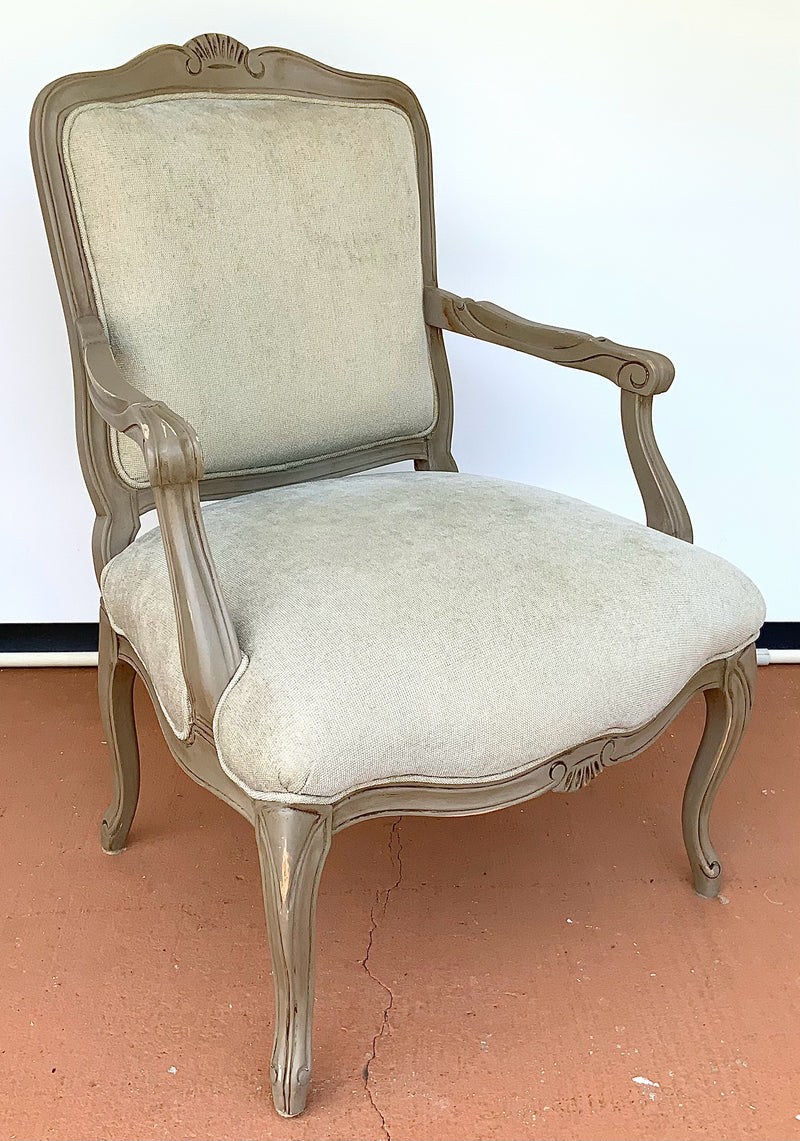 Upholstered French Style Armchair with Neutral Upholstery