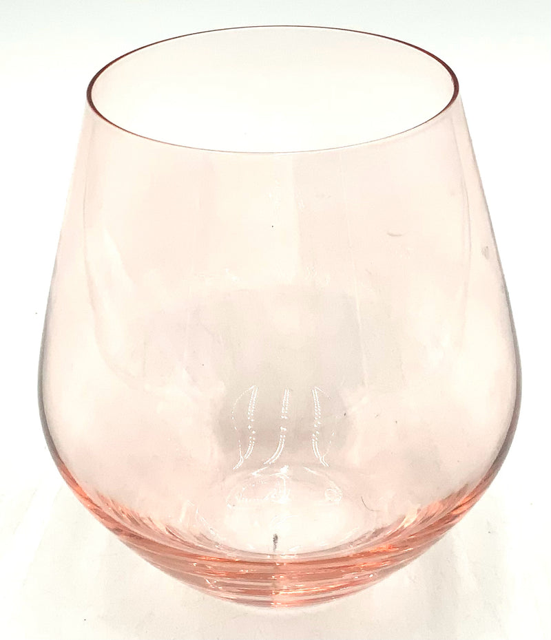 Set/8 Rose Glass Stemless Wine Glasses