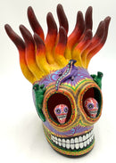 Mexican Pottery Flaming Skull Sculpture