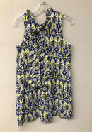 TYLER BOE Blue/Black/Yellow/White Print Ruffle Neck S/L Dress