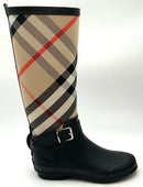 BURBERRY Black Rubber Nova Check Buckle Tall Rain Boots 37