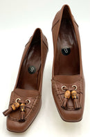 GUCCI Luggage Tan Leather Bamboo Tassel H/H Pumps 8.5