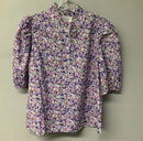 HYACINTH HOUSE Blue/Pink/White Floral 1/4 B/D Ruffle Neck Puff Sleeve Top